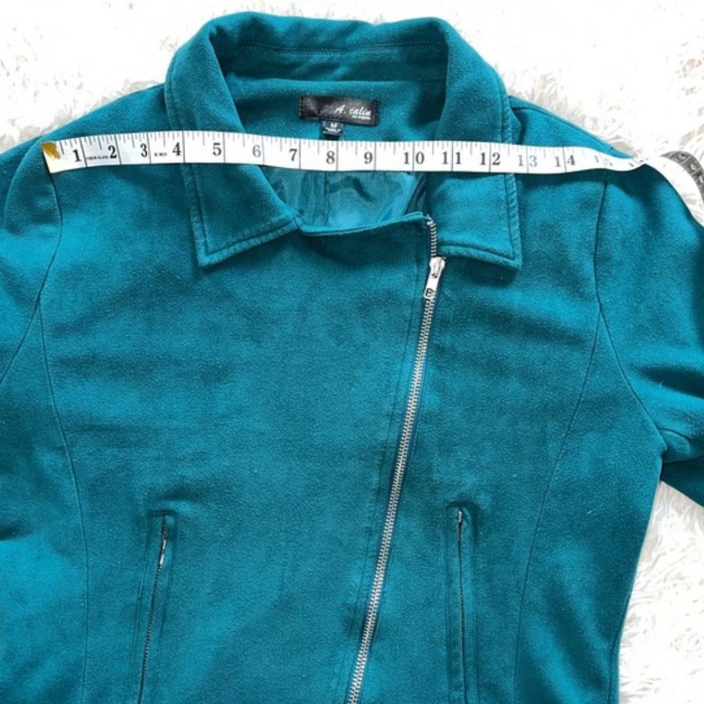 A. calin Teal Faux Suede Belted Moto Style Jacket Size Medium - Picture 5 of 9